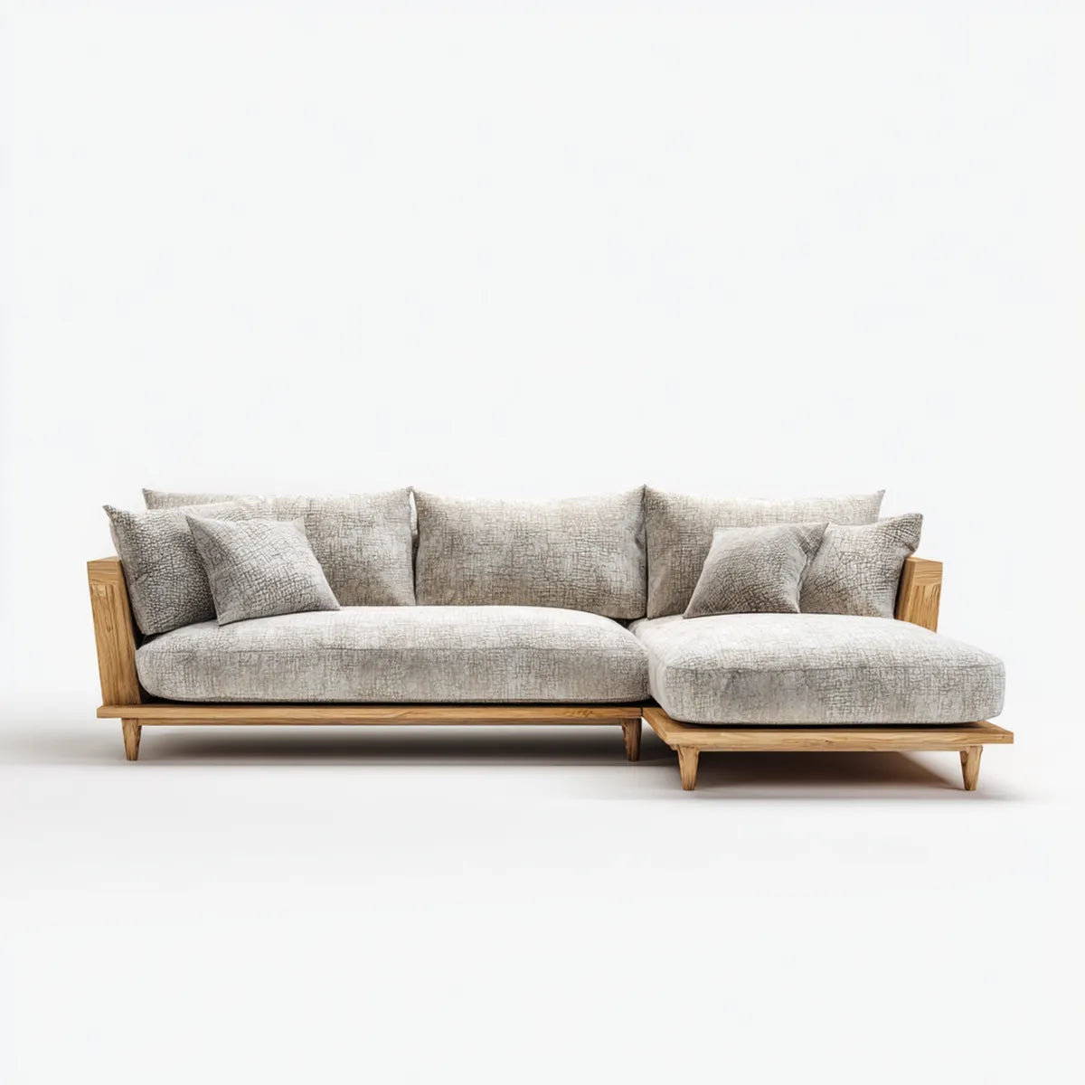 Sofa, Kanapa narożna z powrotem z prawej beżowej 280 x 180 x 78 cm poliestrowego litego drewna kształt L