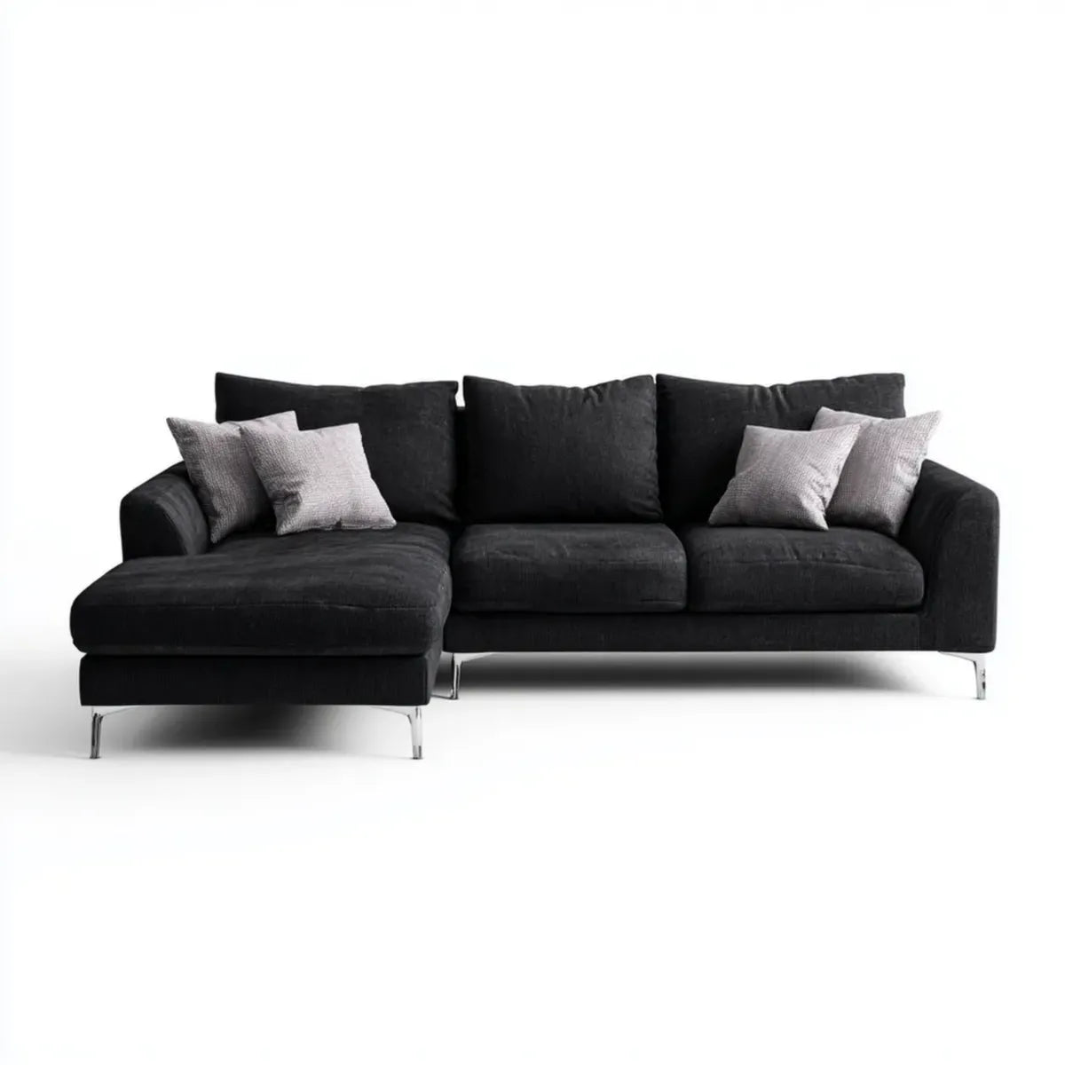 Sofa, Kanapa narożna z lewym rekamierem Czarna 280 x 165 x 85 cm poliester kształt litery L