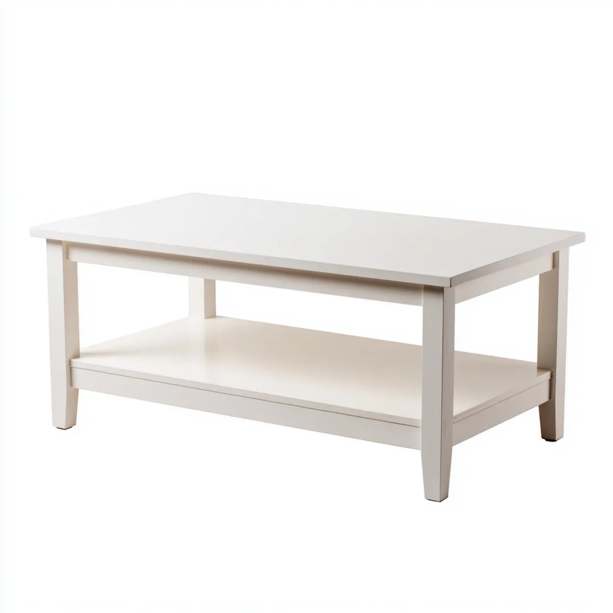 Stolik kawowy, Biały prostokątny stolik z półką 118 x 78 x 45 cm w melaminowanej płycie wiórowej