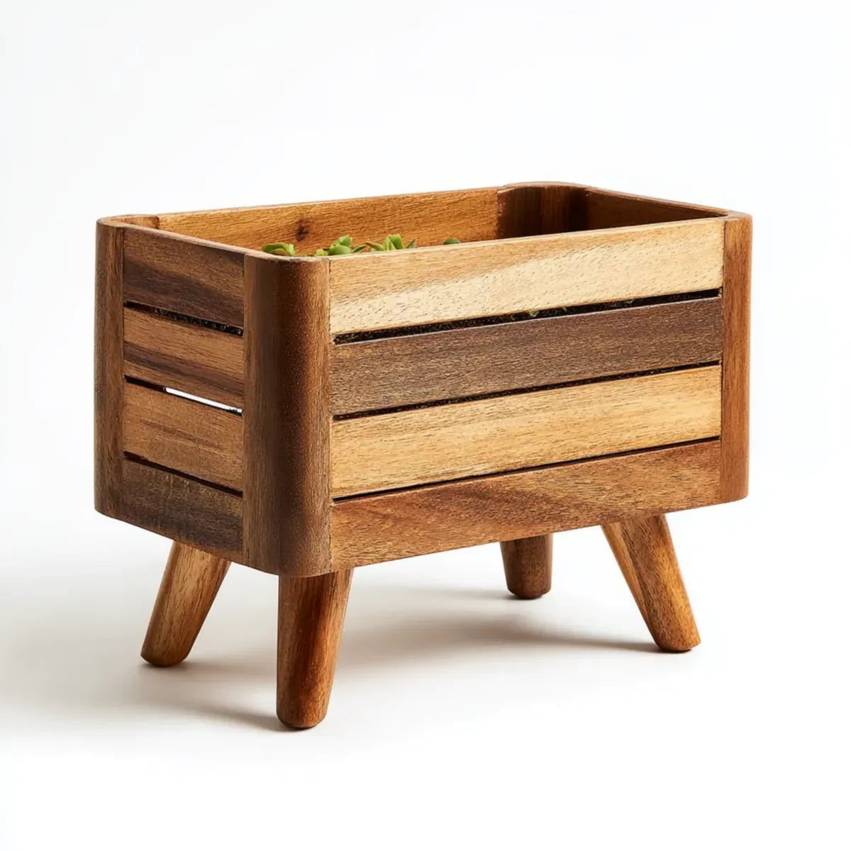 Pudełko na nóżki brązowe 30 x 20 x 30 cm z litego drewna prostokątnego