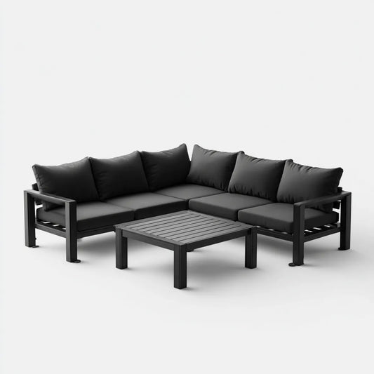 Sofa ogrodowa, Taras loungeset narożna kanapa z czarnym stołem kawowym aluminium 230 x 230 x 65 cm