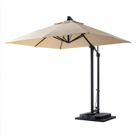 Parasol lub markiza ogrodowa, Plac beżowy i czarny beżowy i czarny beżowy prostokąt w poliestrze i stali krzemowej, 300 x 300 cm
