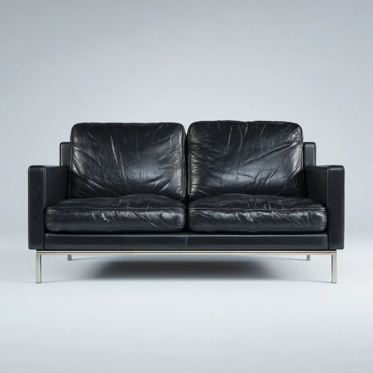 sofa 2-osobowa czarna z pokrywą ze skóry PU prostokątna 160 x 85 x 78 cm