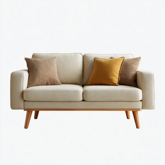 Sofa, 2-osobowa kanapa krem 160 x 85 x 83 cm tapicerka poliestrowa lite nogi z drewna prostokątne