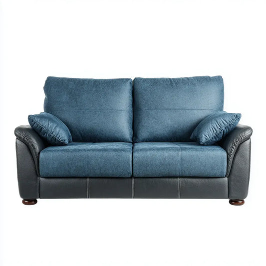 sofa 2-osobowa Niebieski czarny 160 x 90 x 90 cm poliestrowy mikrofiber PVC sztuczna skóra prostokątna